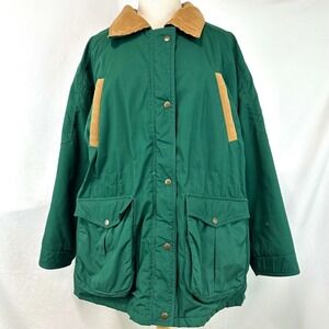 CABIN CREEK Vintage Green Corduroy Collar Barn Jacket‎ Chore Coat Women's M